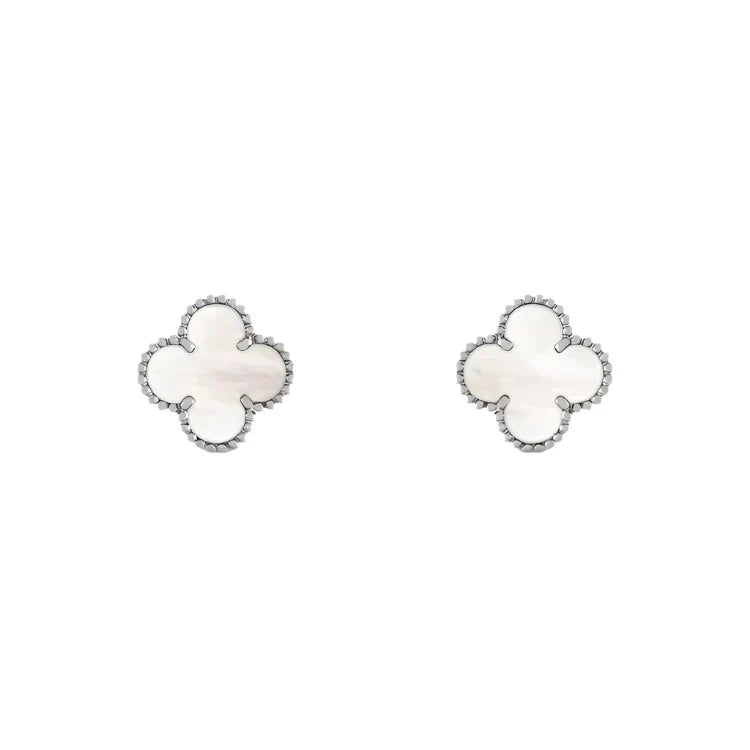 Vintage Alhambra Earrings - White Gold Mother of Pearl
