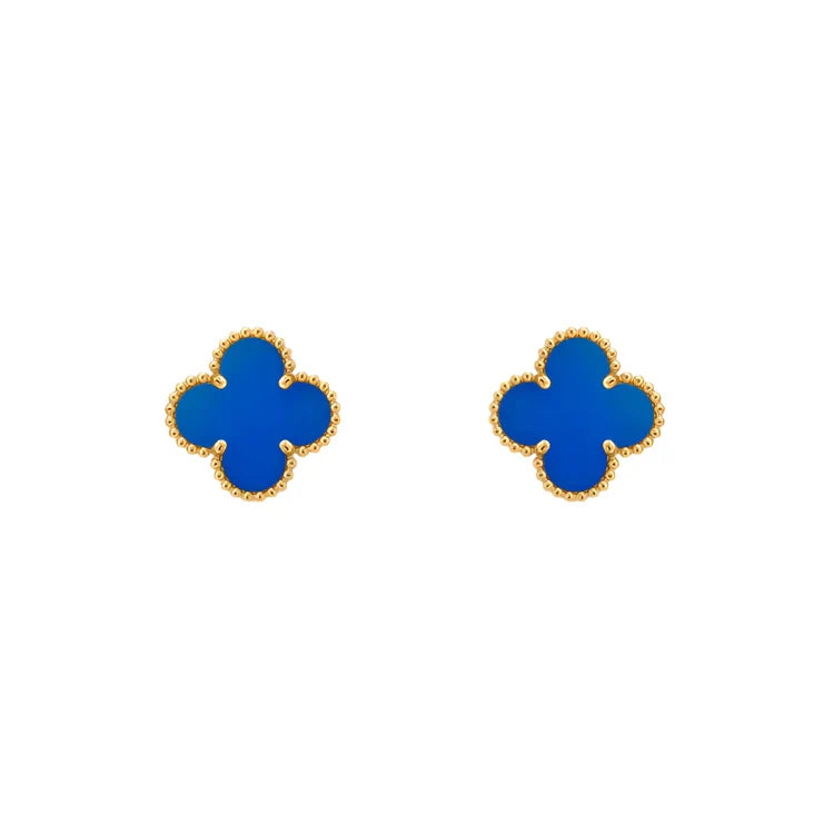 Vintage Alhambra Earrings - Gold Blue Agate