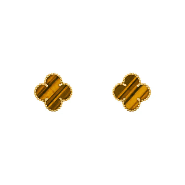 Vintage Alhambra Earrings - Gold Tiger Eye