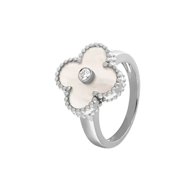 Vintage Alhambra Ring - White Gold Diamond With Pearl
