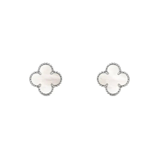 Vintage Alhambra Earrings - White Gold Mother of Pearl