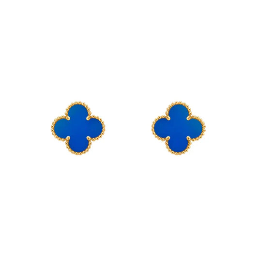 Vintage Alhambra Earrings - Gold Blue Agate