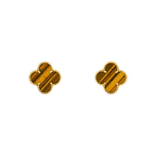 Vintage Alhambra Earrings - Gold Tiger Eye
