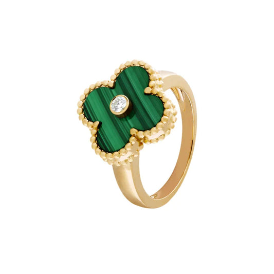 Vintage Alhambra Ring - Yellow Gold Diamond Malachite